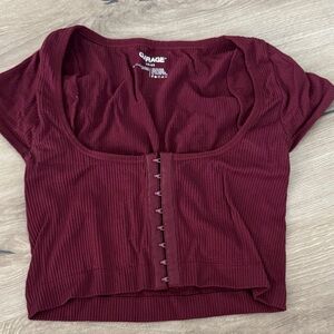Garage Burgundy Ribbed Crop Top